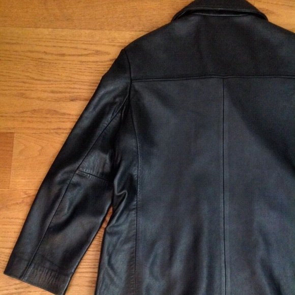 JONES NEW YORK BLACK LEATHER PEACOAT JACKET WOMENS M BUTTON UP DOUBLE BREASTED - Picture 11 of 15